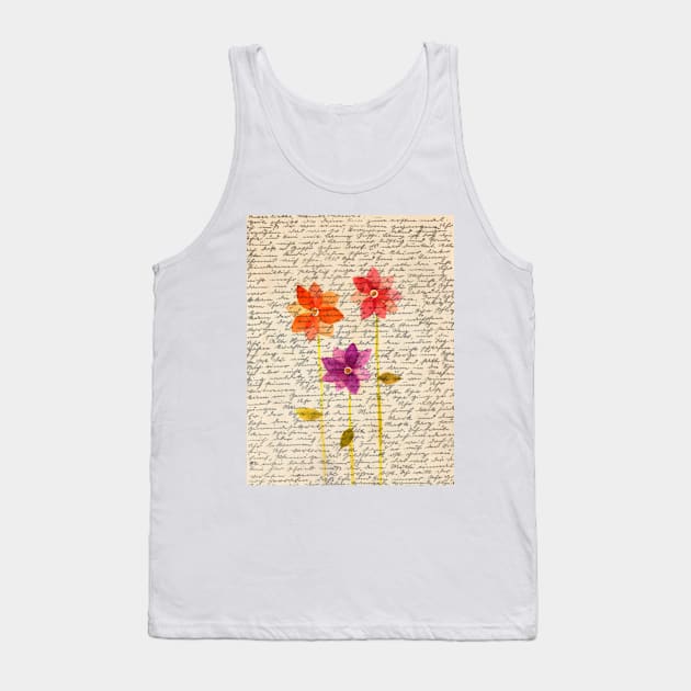Flowers composition on aged handwriting page Tank Top by redwitchart